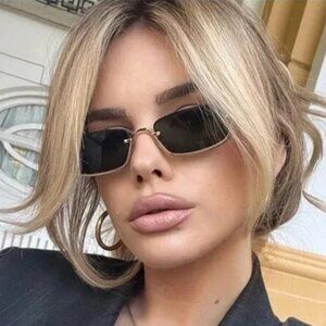 Fashion Small Square Women's Sunglasses Luxury Brand Metal Half Frame Sunglasses